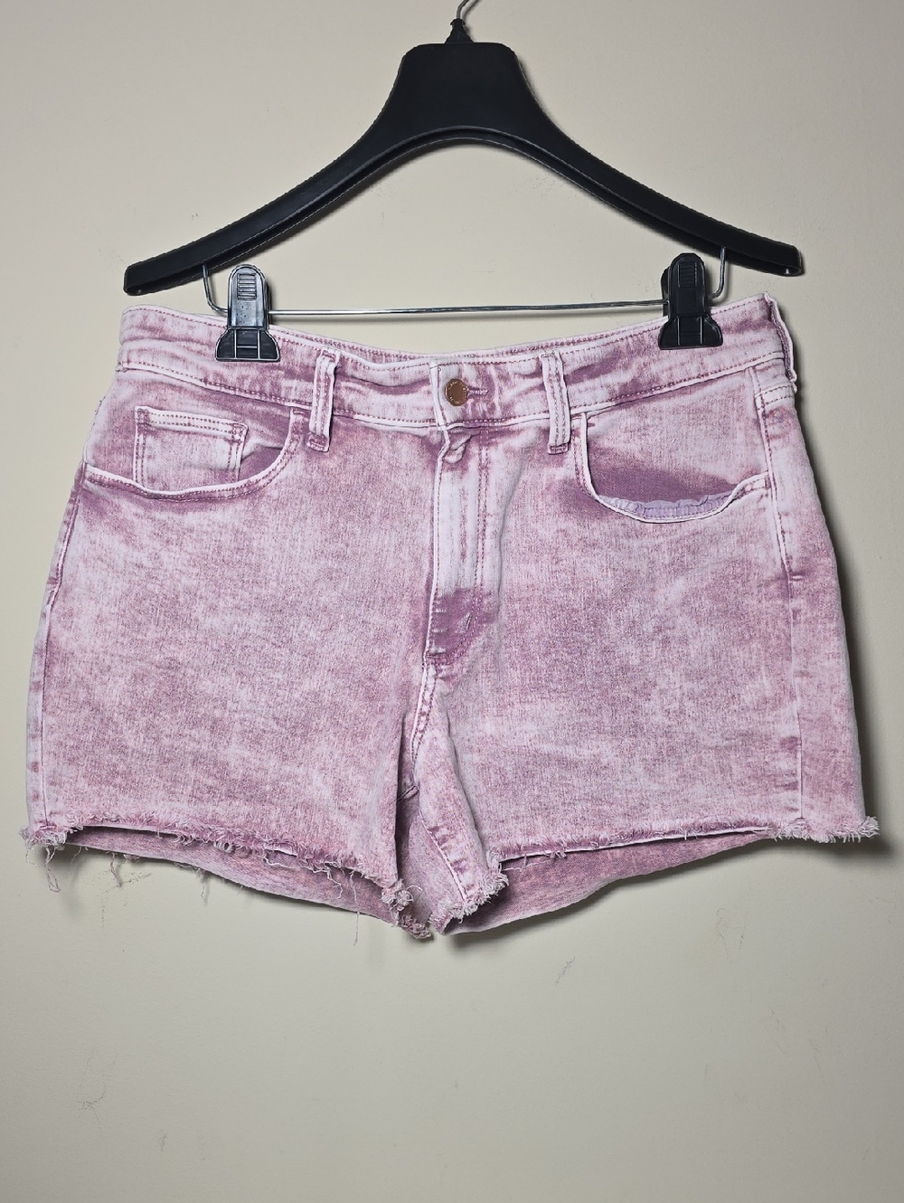 Universal Thread Pink Acid Wash High Rise Denim Shorts Cutoff Raw Hem